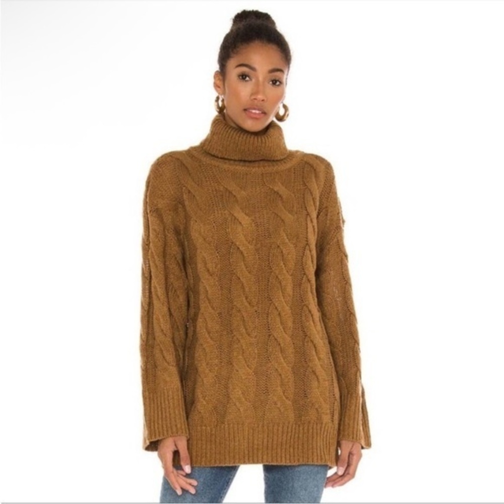 Song of Style Delilah Tunic Sweater Walnut Brown size S Cable Knit Turtleneck